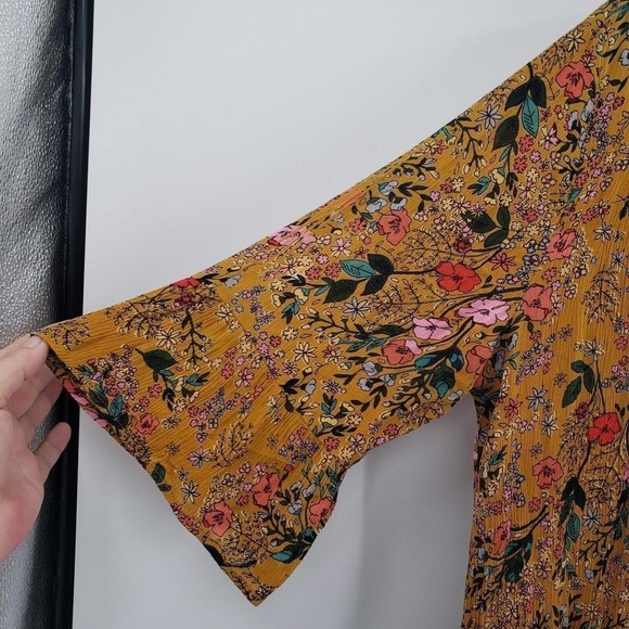 I The Wild Floral Cardigan Womens Medium Mustard Yellow Boho Peasant Tie Front - Picture 9 of 12